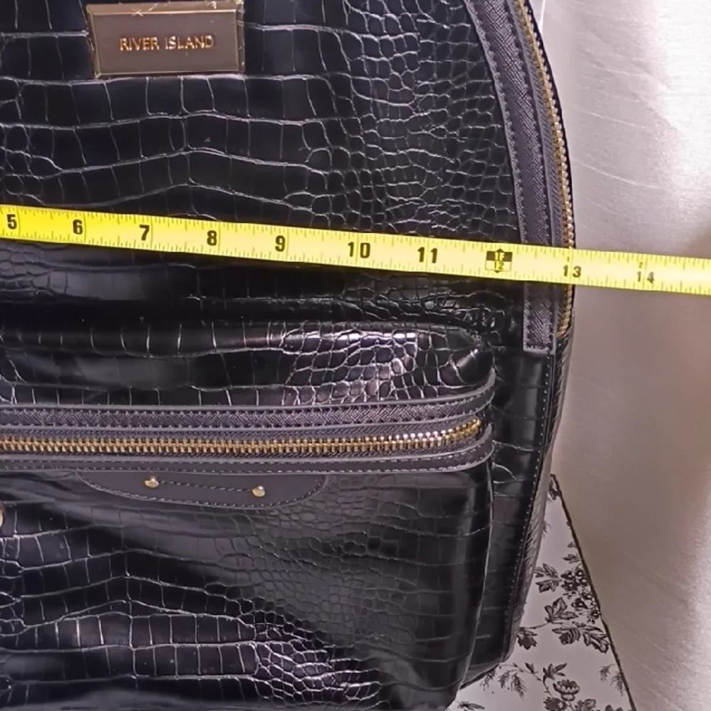 River Island Black Croc-Embossed Backpack with‎ Gold Details